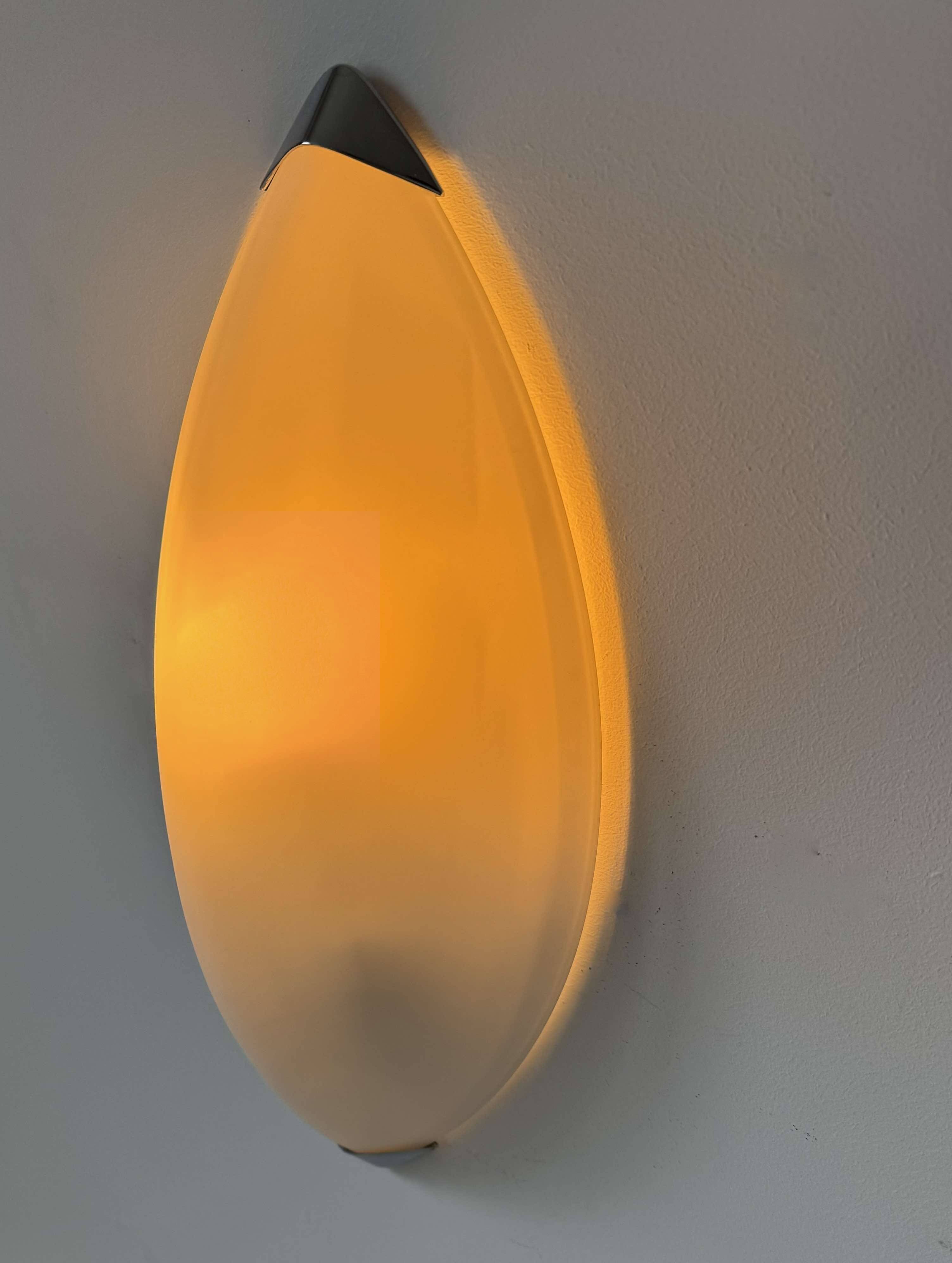 Pair of vintage wall lights, chrome and sandblasted glass, Italy 1980.