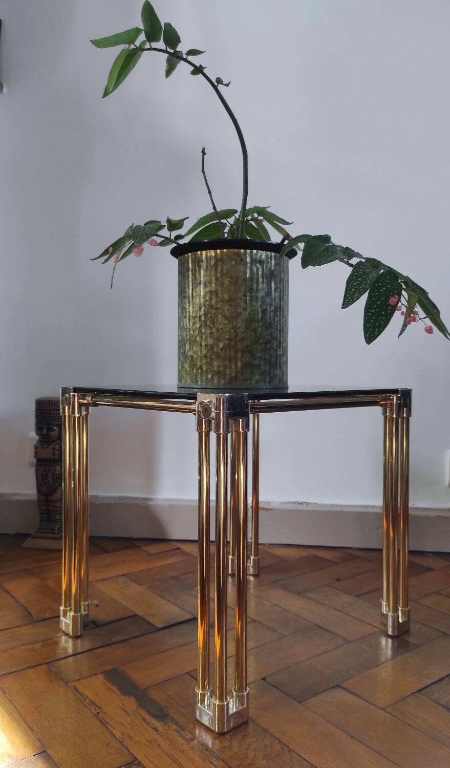 Vintage 1970s side table / Smoked glass accent table