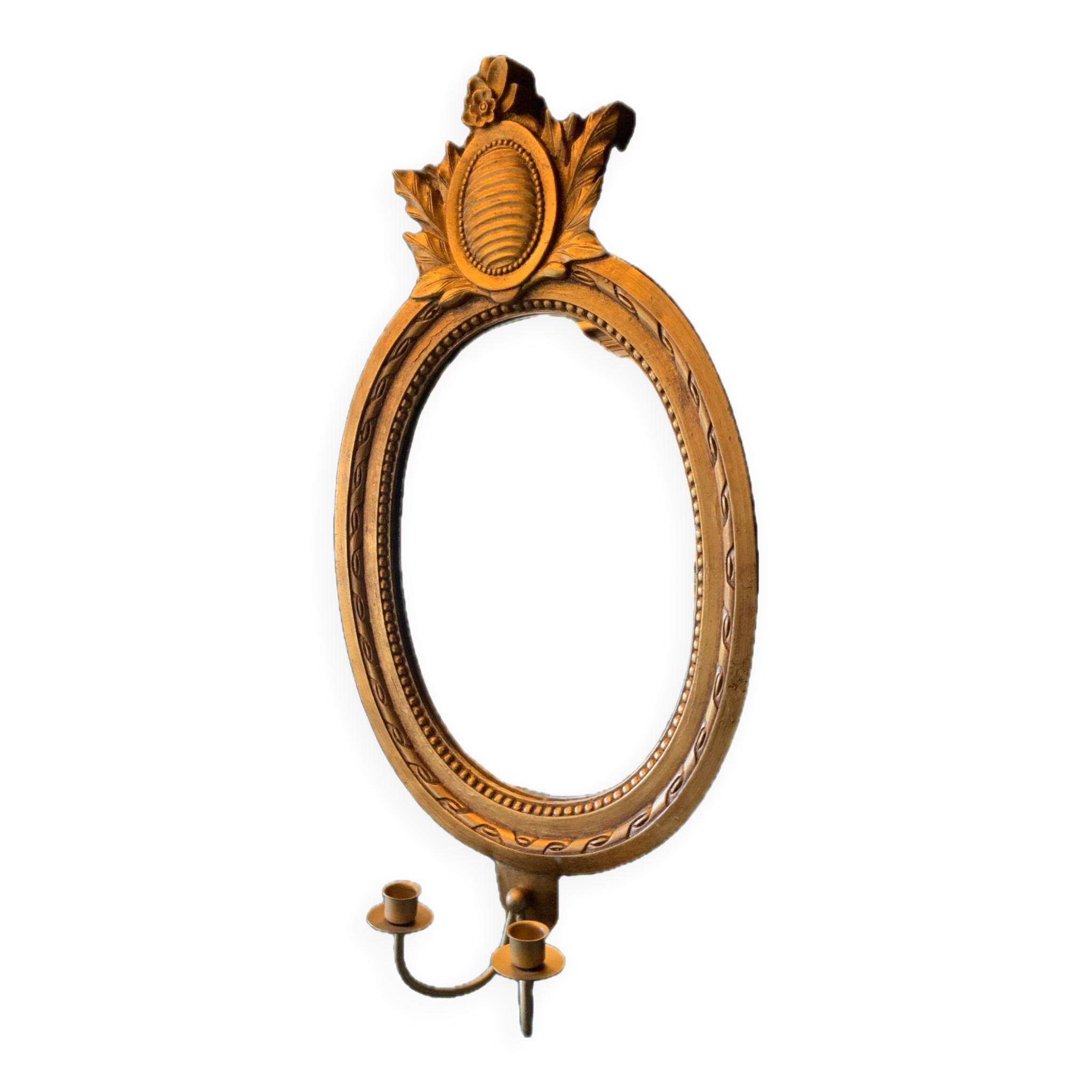 Vintage Swedish Rococo Style Wall Mirror in Gold frame with 2 candle sticks 50s