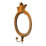 Vintage Swedish Rococo Style Wall Mirror in Gold frame with 2 candle sticks 50s