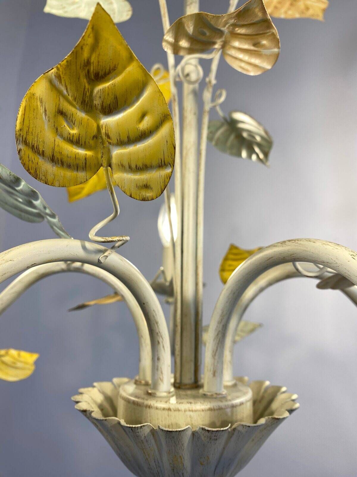 Vintage painted metal chandelier, foliage and flowers, 5 lights.