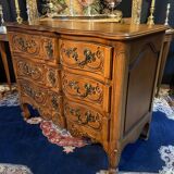 Louis XV style chest of drawers with crossbow front and 3 drawers in solid walnut