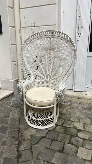 Emmanuelle armchair in white lacquered rattan