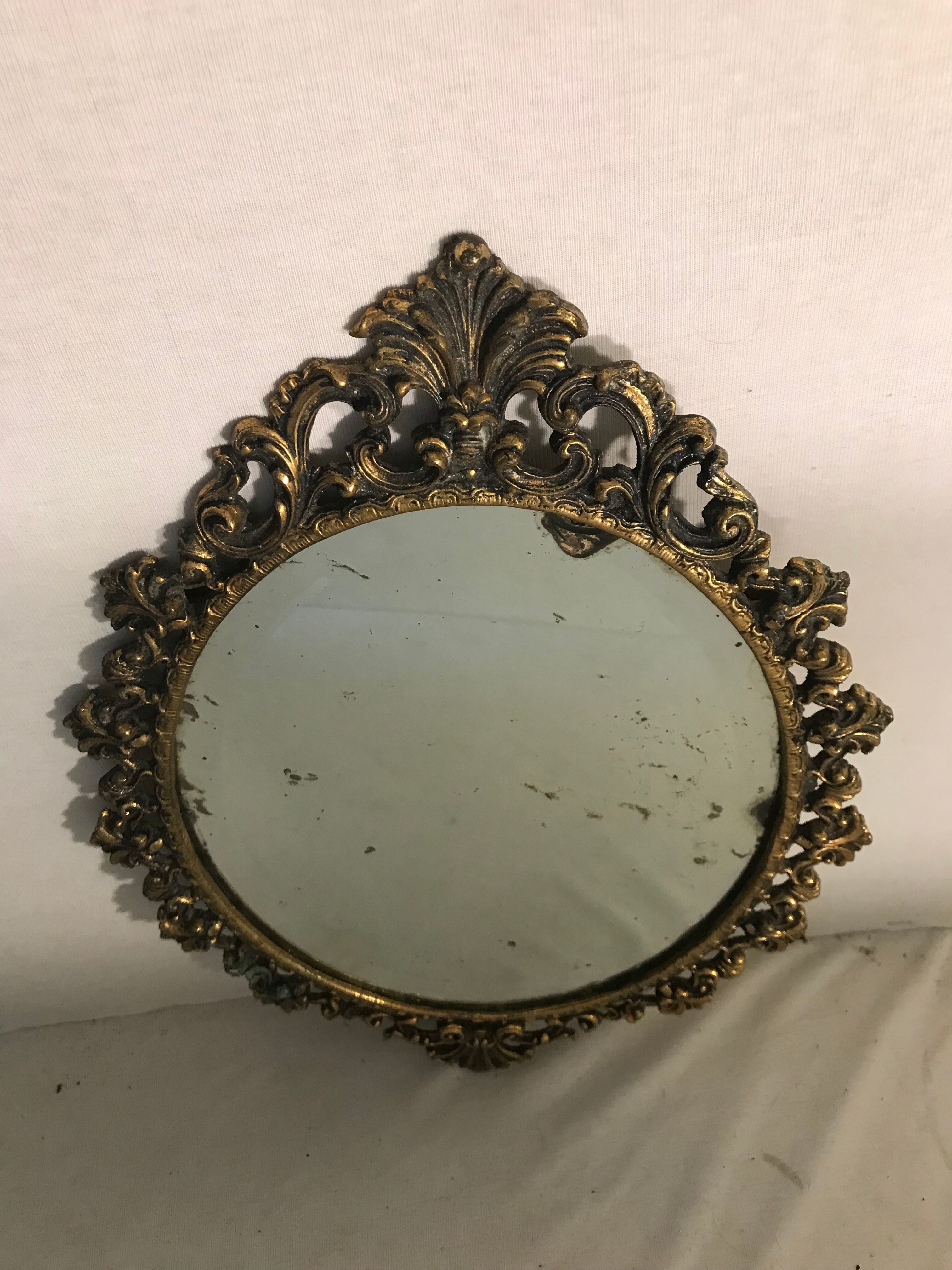 Former mirror bronze gold locket + glass beveled vintage 30x41cm