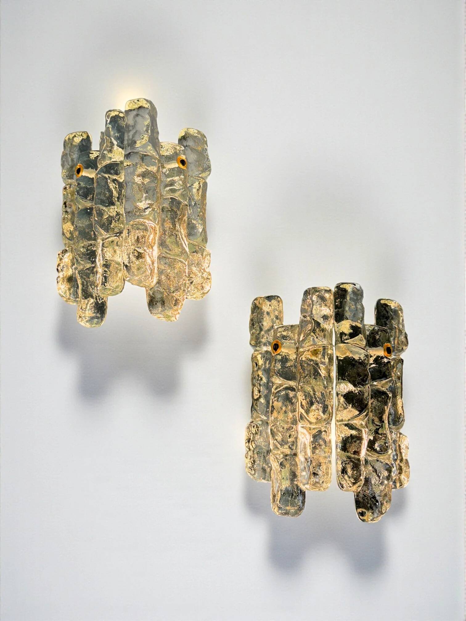Pair of J.T. Kalmar 'Ice Cube' wall lights, frosted glass, Austria 1970s