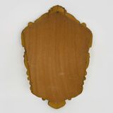 Old wall mirror in wood and gilded stucco with shell decoration, Louis XV style pediment mirror