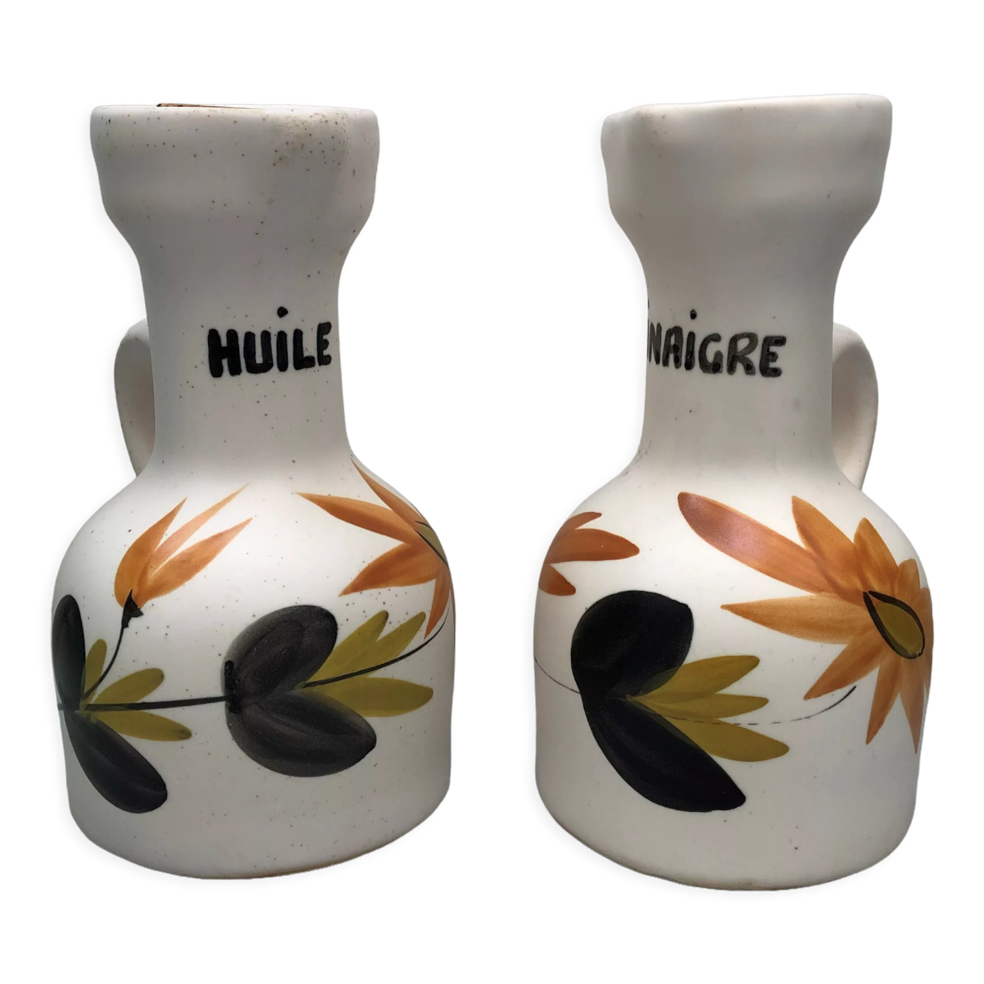 Old vinegar and oil maker with vintage decoration floral motifs