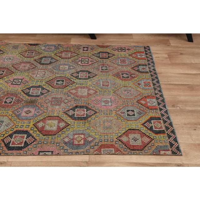 1970s Vintage Turkish Oushak Handmade Colorful Runner Rug 145x243