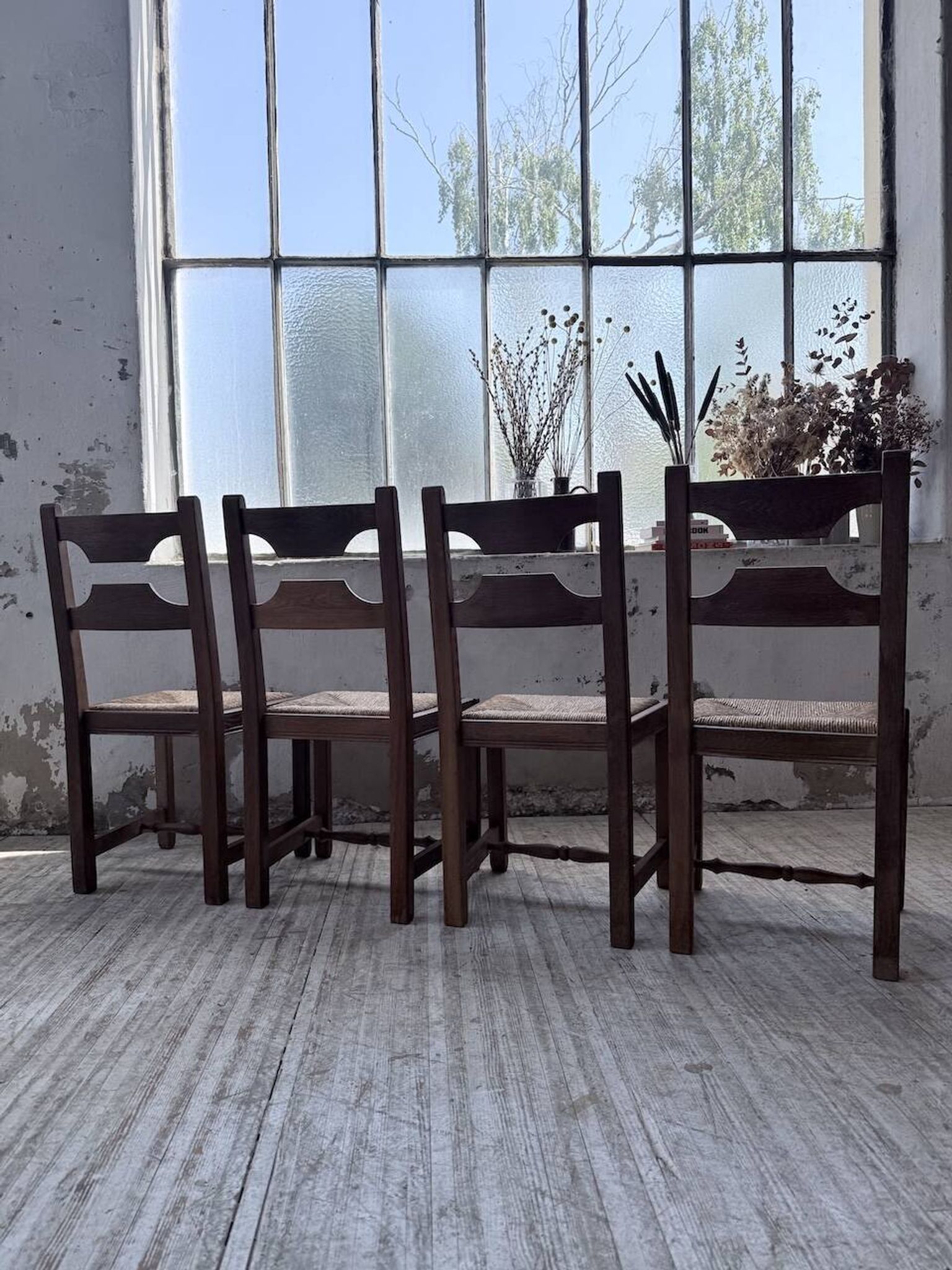 Set 4 chaises rustiques chêne De puydt, Belgique 1970