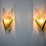 Pair of Venini gold wall lamps, Murano, tubular glasses, Italy, 1970