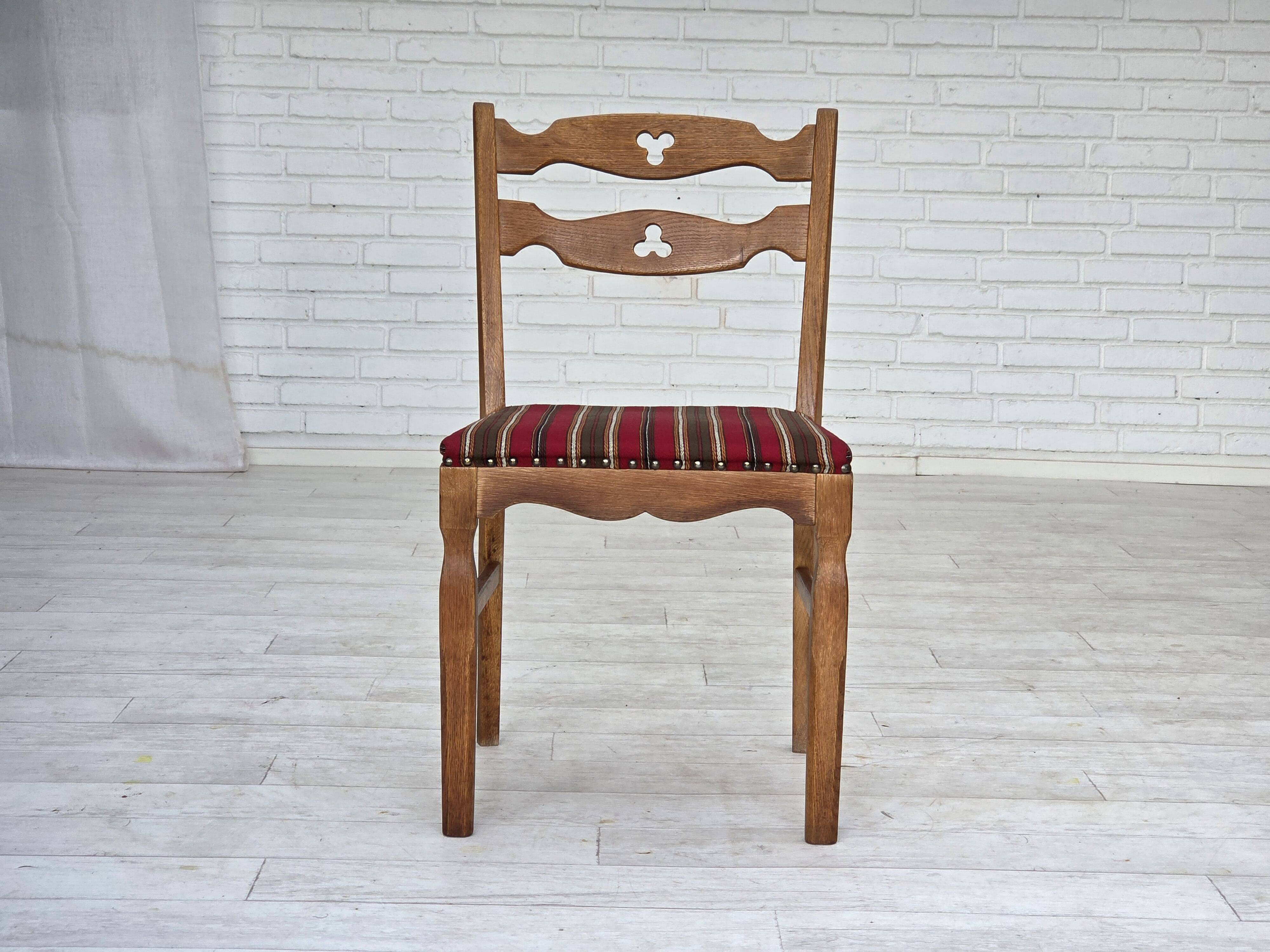 1960s, set of 4 pcs Danish dining chairs, furniture wool, solid oak wood.