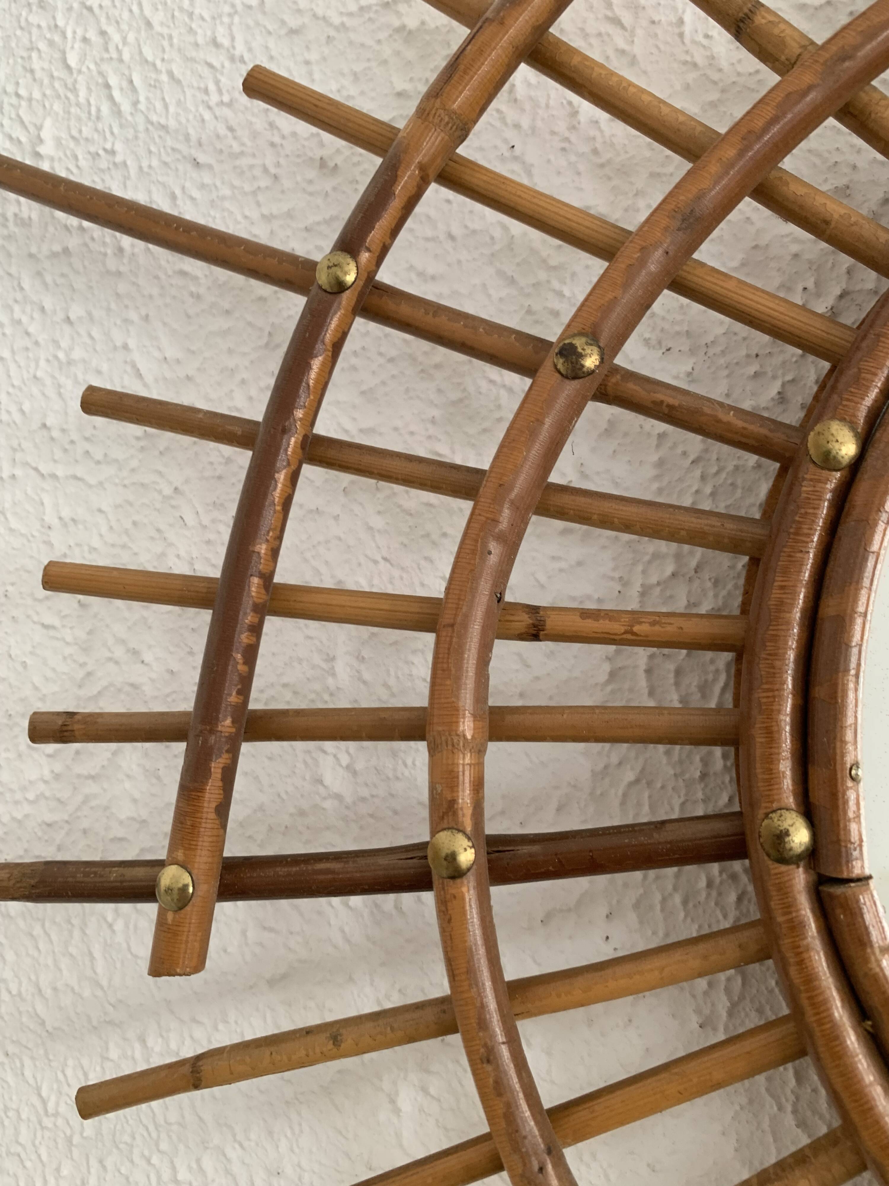 Vintage 1960 sun mirror rattan wicker ortf spiral design - 68 x 52 cm