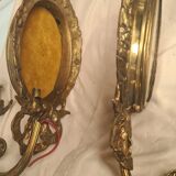 2 bronze wall lights and pretty mirror,,, napoleon 3 26x15