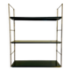 Adjustable vintage wall shelf in black metal and brass