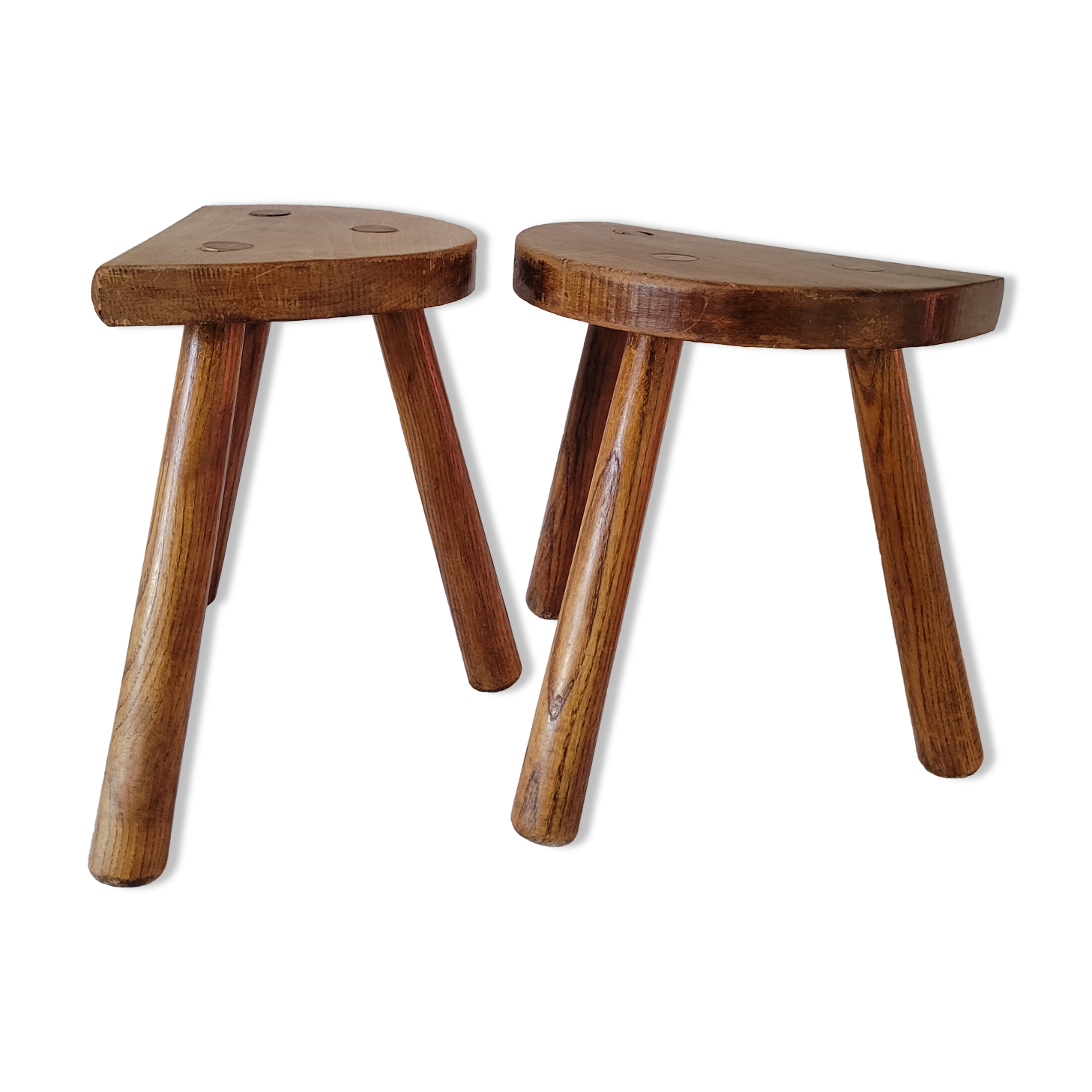 Pair of half-moon tripod stools