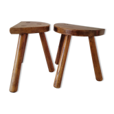 Paire de tabourets tripodes demi-lunes