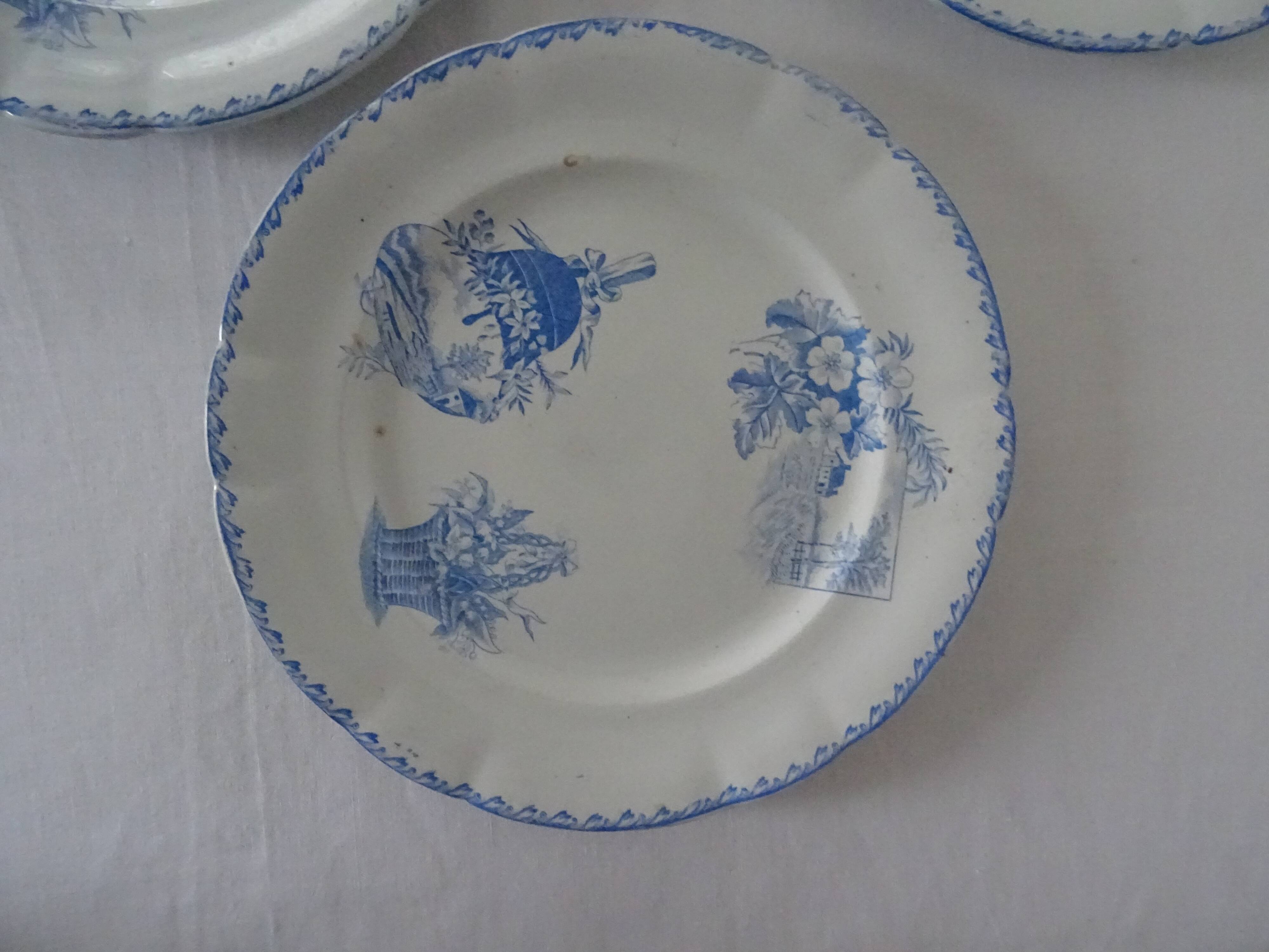 7 plates old faience 80123 Luneville K & G Sarreguemines blue  
