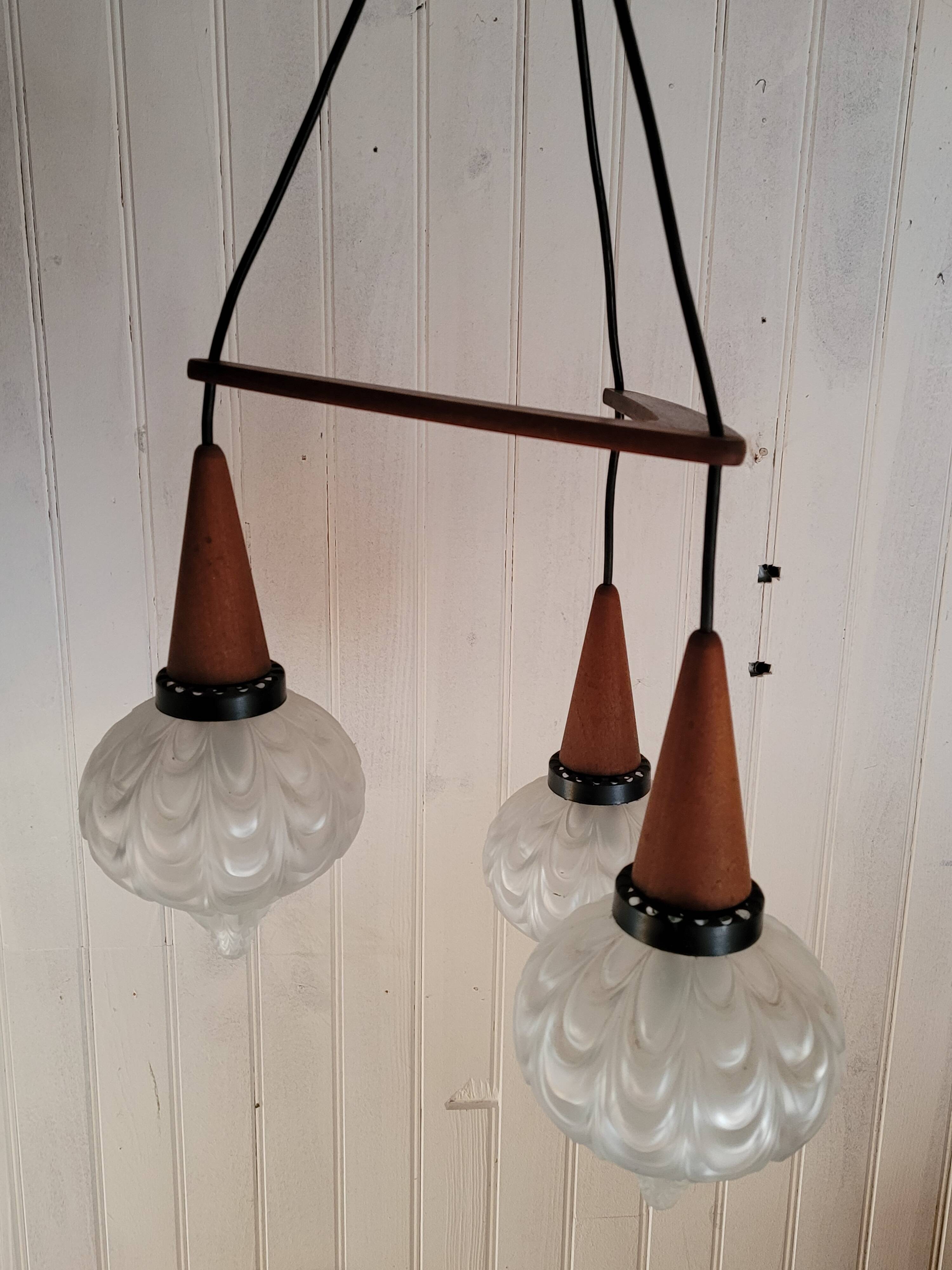 Boomerang Cascade Pendant Chandelier in Teak and Glass from Philips, 1950s