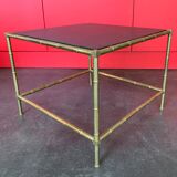 Bamboo and leather coffee table circa 1950