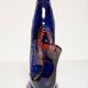 Set of 7 glasses and a glass carafe decorated with blue fish, Mid-Century Modern style, Europe, 1960s.