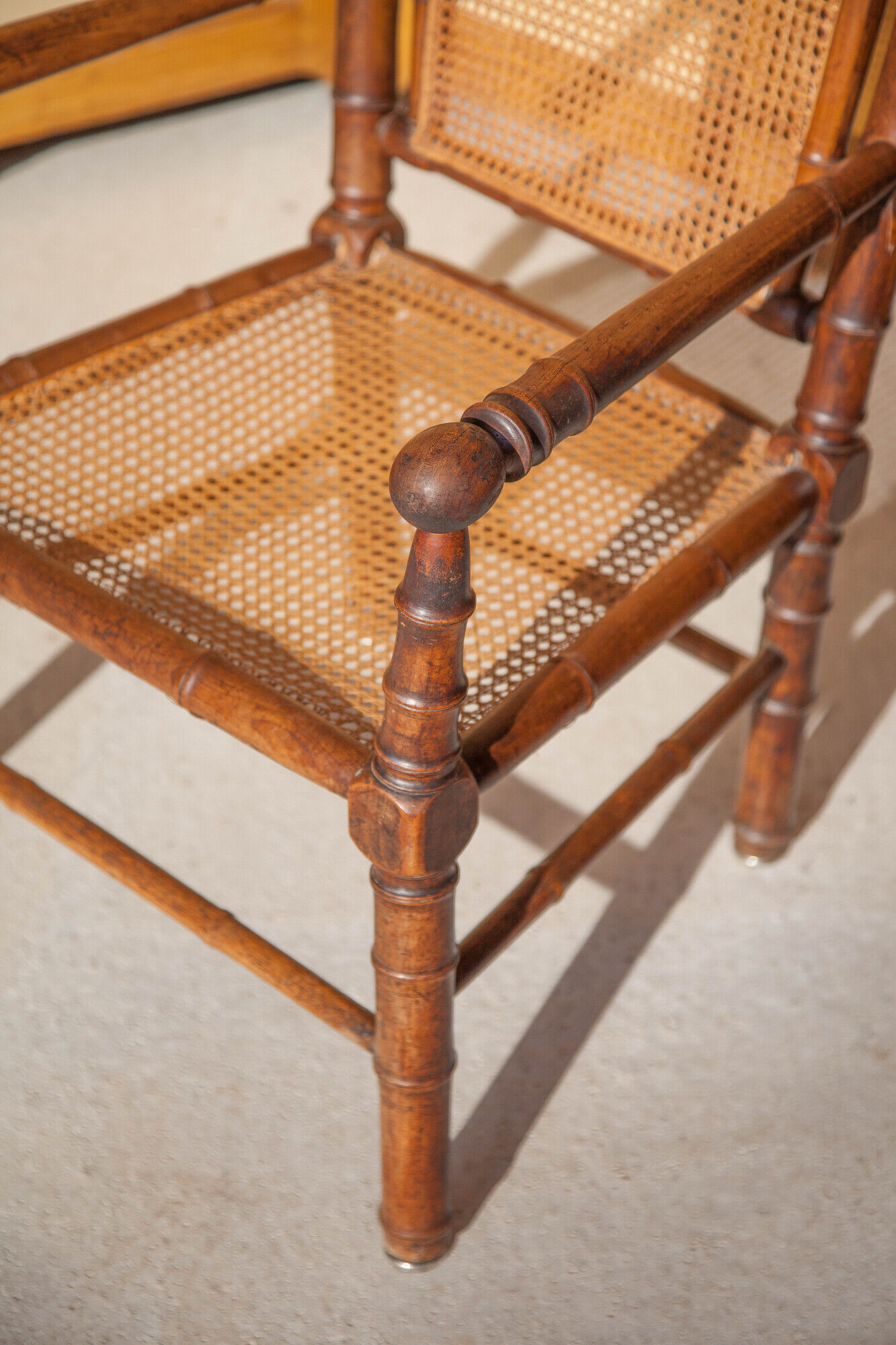 Canned armchair wood imitation bamboo, colonial armchair, interior decoration