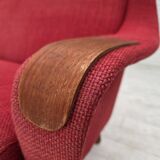 Canapé 2 places danois des années 1970, tissu d'ameublement, bois de teck.