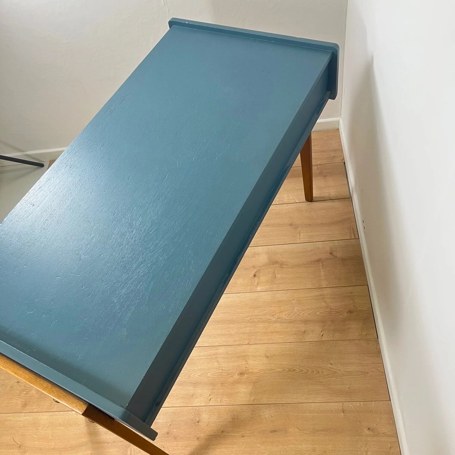 Vintage modernist desk in petrol blue, 1950s/60s.