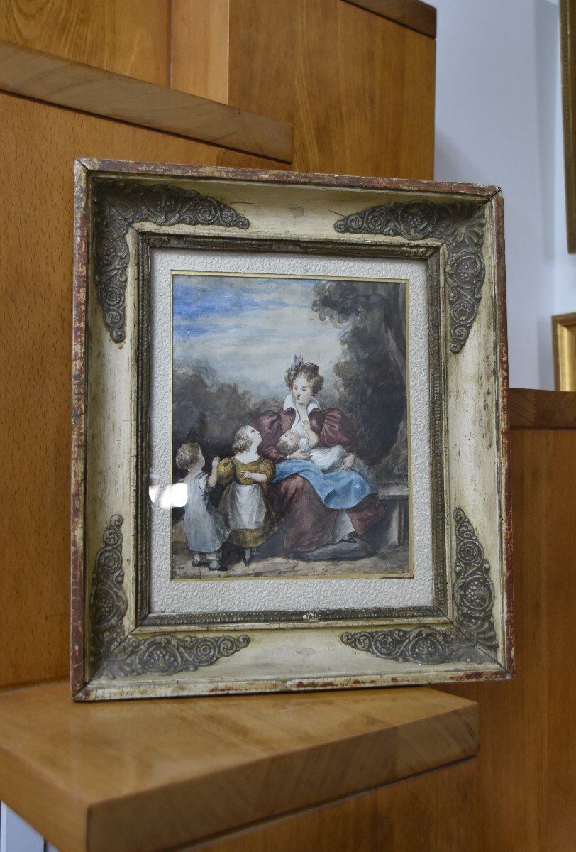 Attributed to Eugène Devéria (1805-1865) The Happy Family, Framed Watercolour