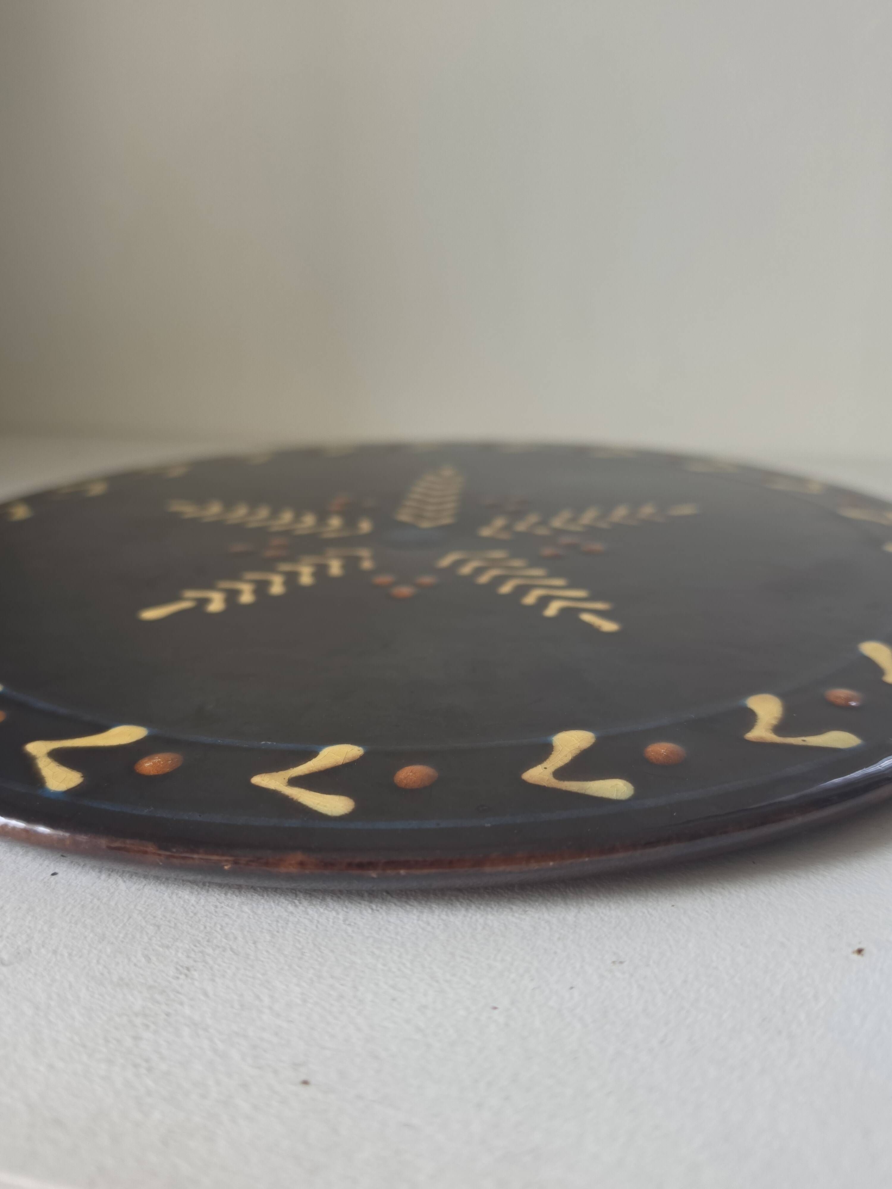 Rare black ceramic plate biot vintage stamp 1960 star 30 cm