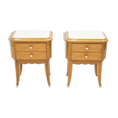 Pair of bedsides in sycamore brass mirror by Jean Pascaud 1940
