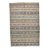 Tapis Kilim à rayures grises et vertes 6x9, 176x262 cm