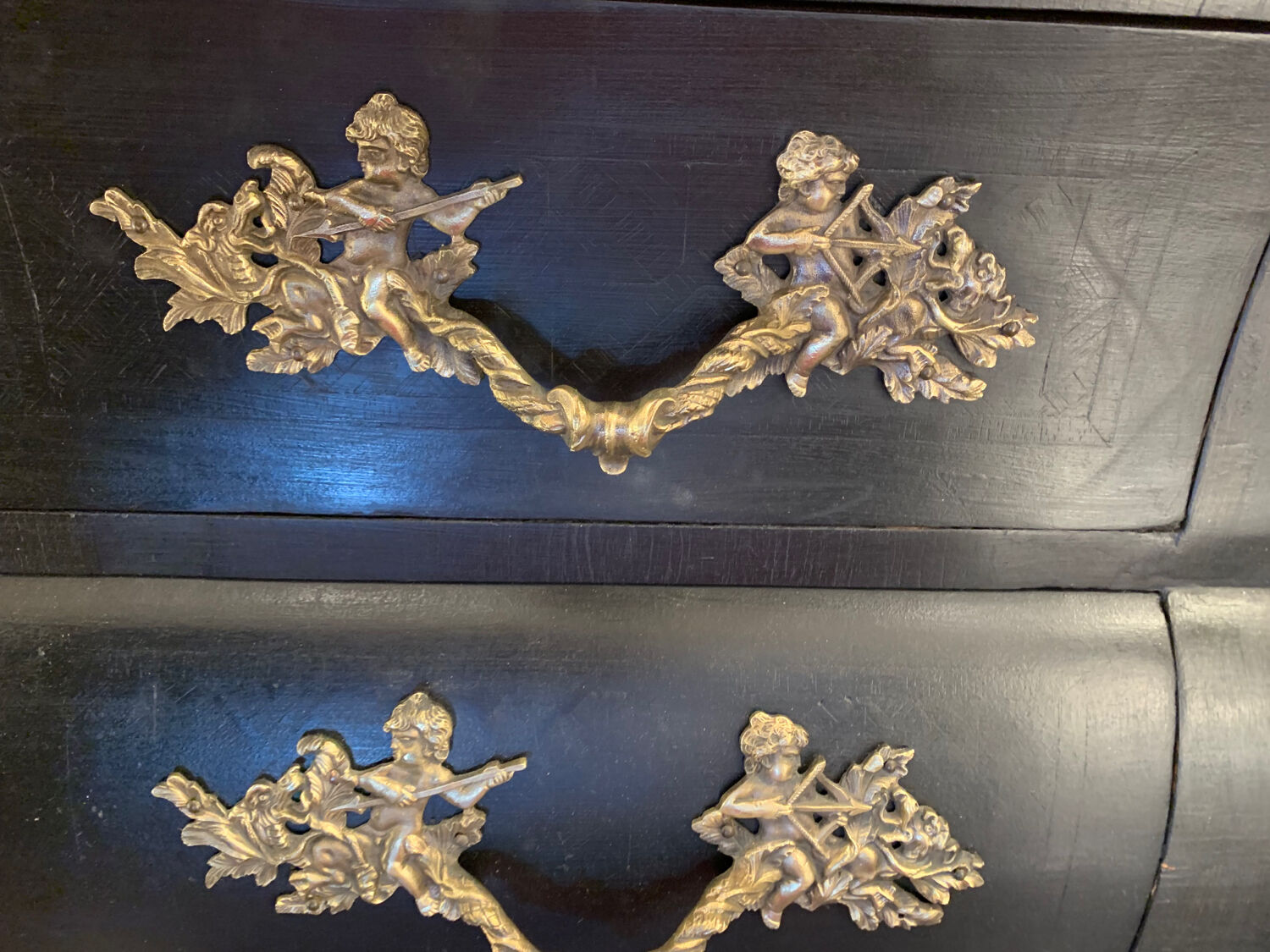 Chest of drawers tomb black patina Louis XV style