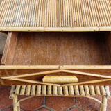Vintage bedside table, rattan and bamboo