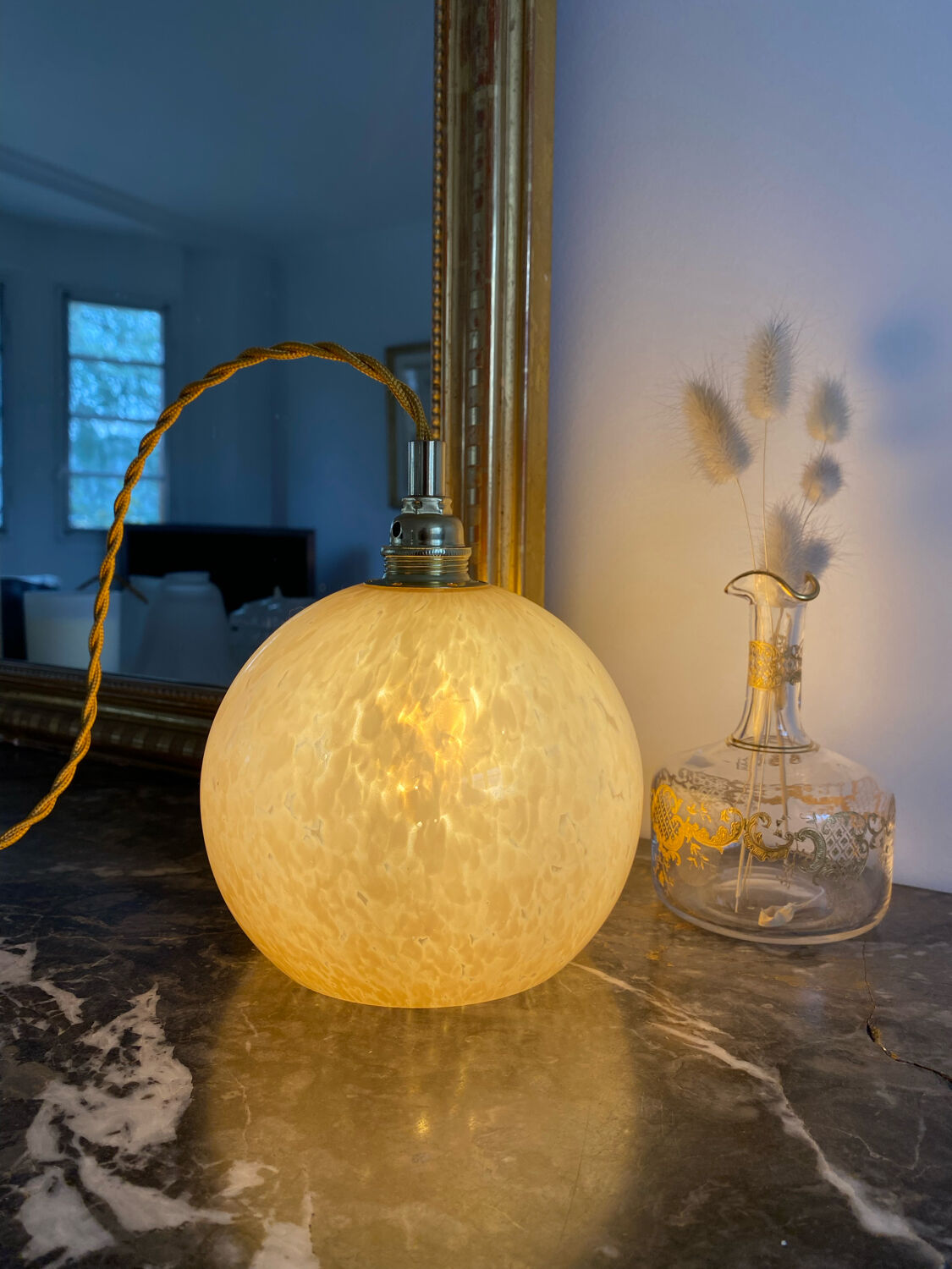 Walker with vintage pink clichy glass globe