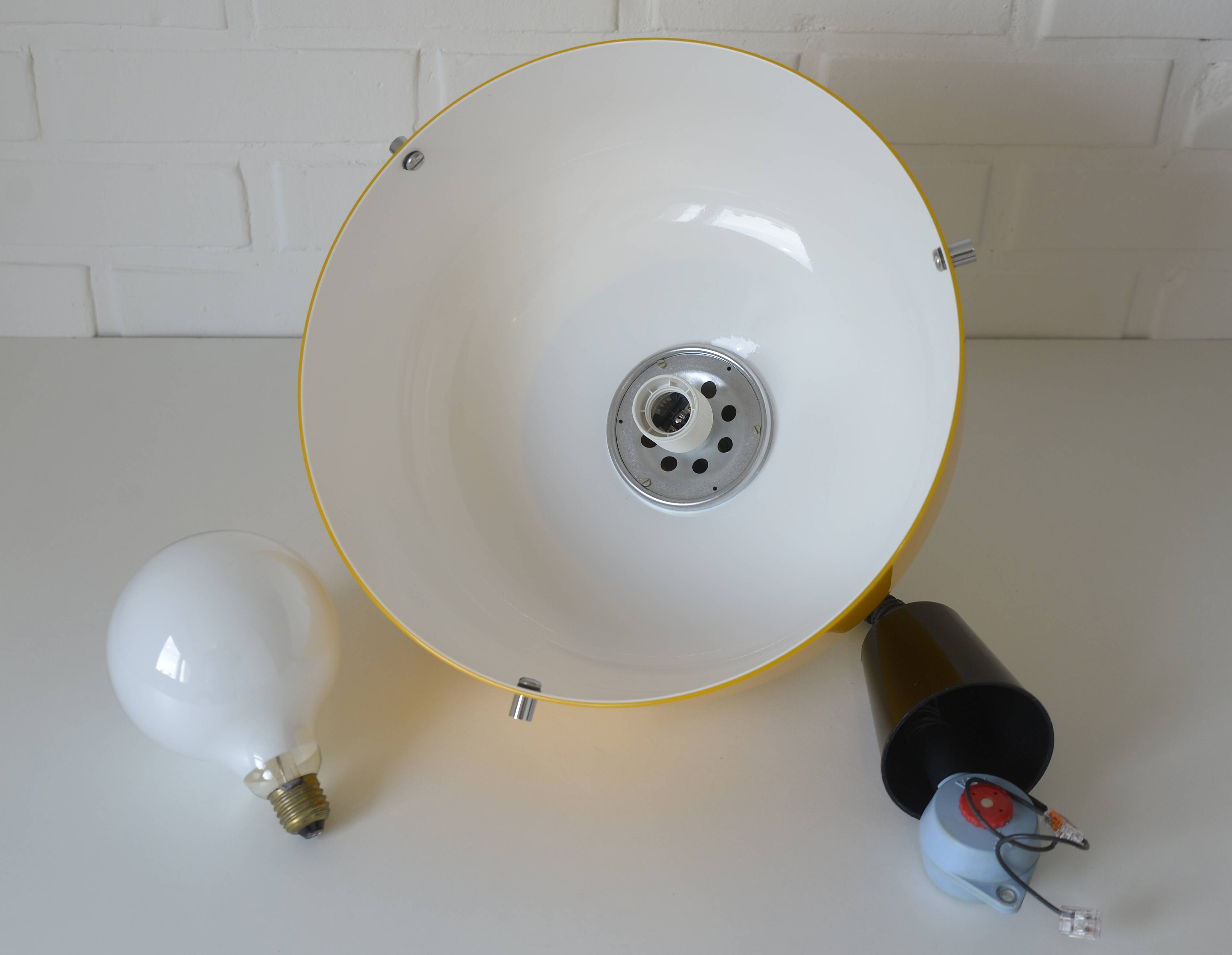 Vintage Meblo Harvey Guzzini Pendant Light MCM Yellow Plastic Hanging Lamp