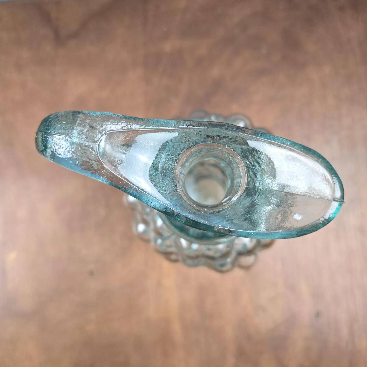 Vintage glass grape bottle – Greenish-blue carafe or soliflore