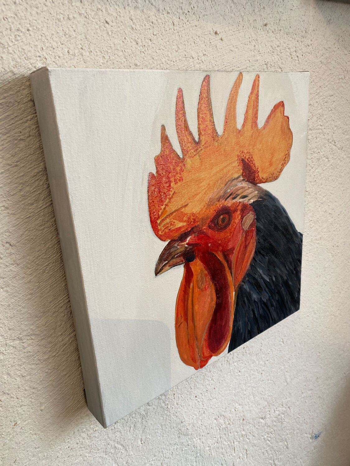 Rooster painting,  oil on canvas / 29 cm