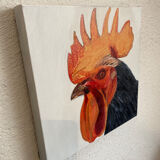 Rooster painting,  oil on canvas / 29 cm
