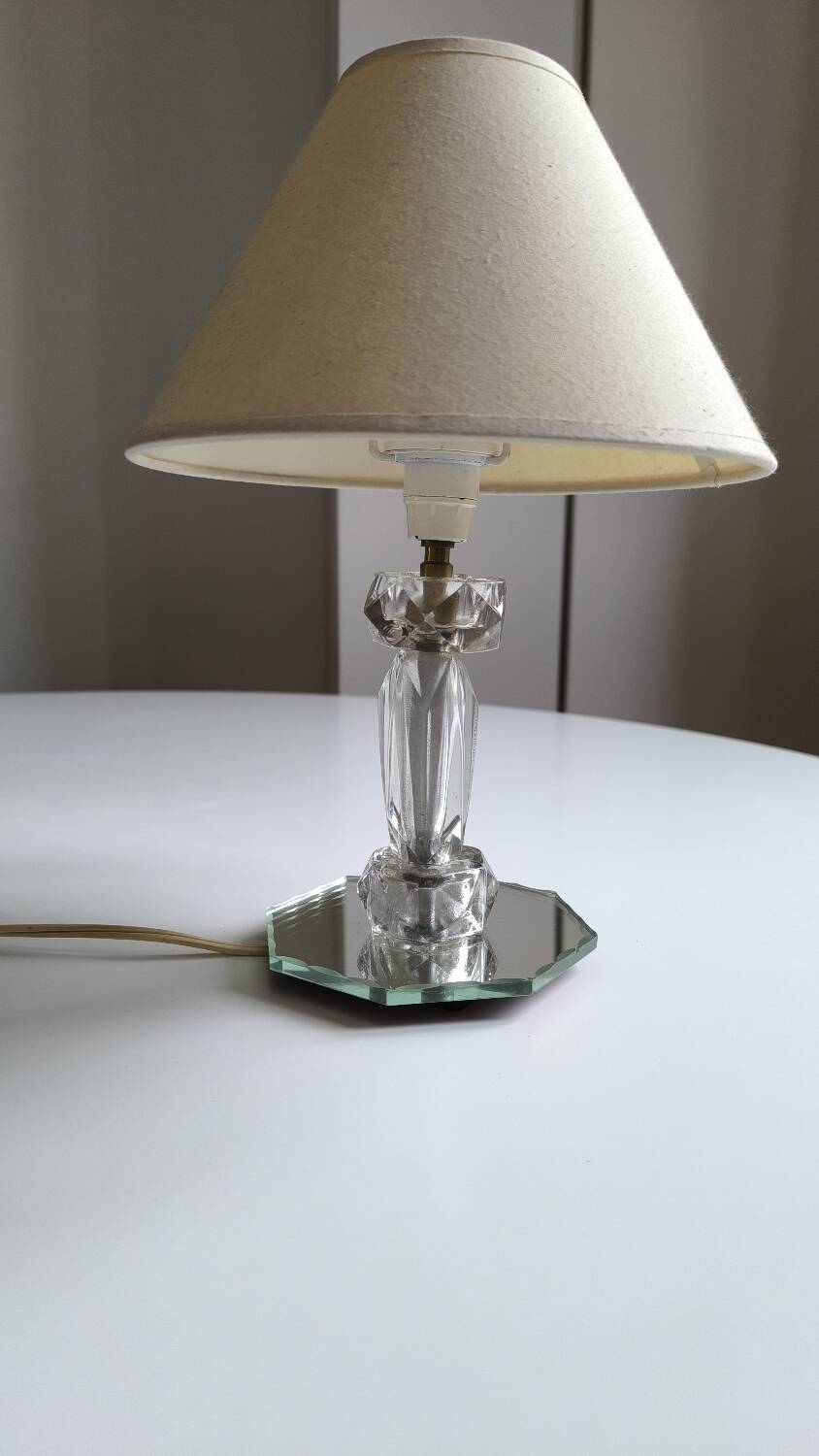 Table lamp in chiseled glass and beveled mirror 1950