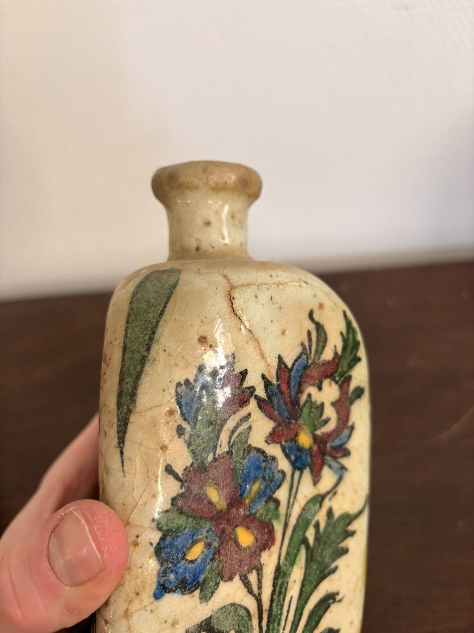 Ancient triangular vase perfume bottle Kohl Persian Qajar Iran Cavalier Gul O