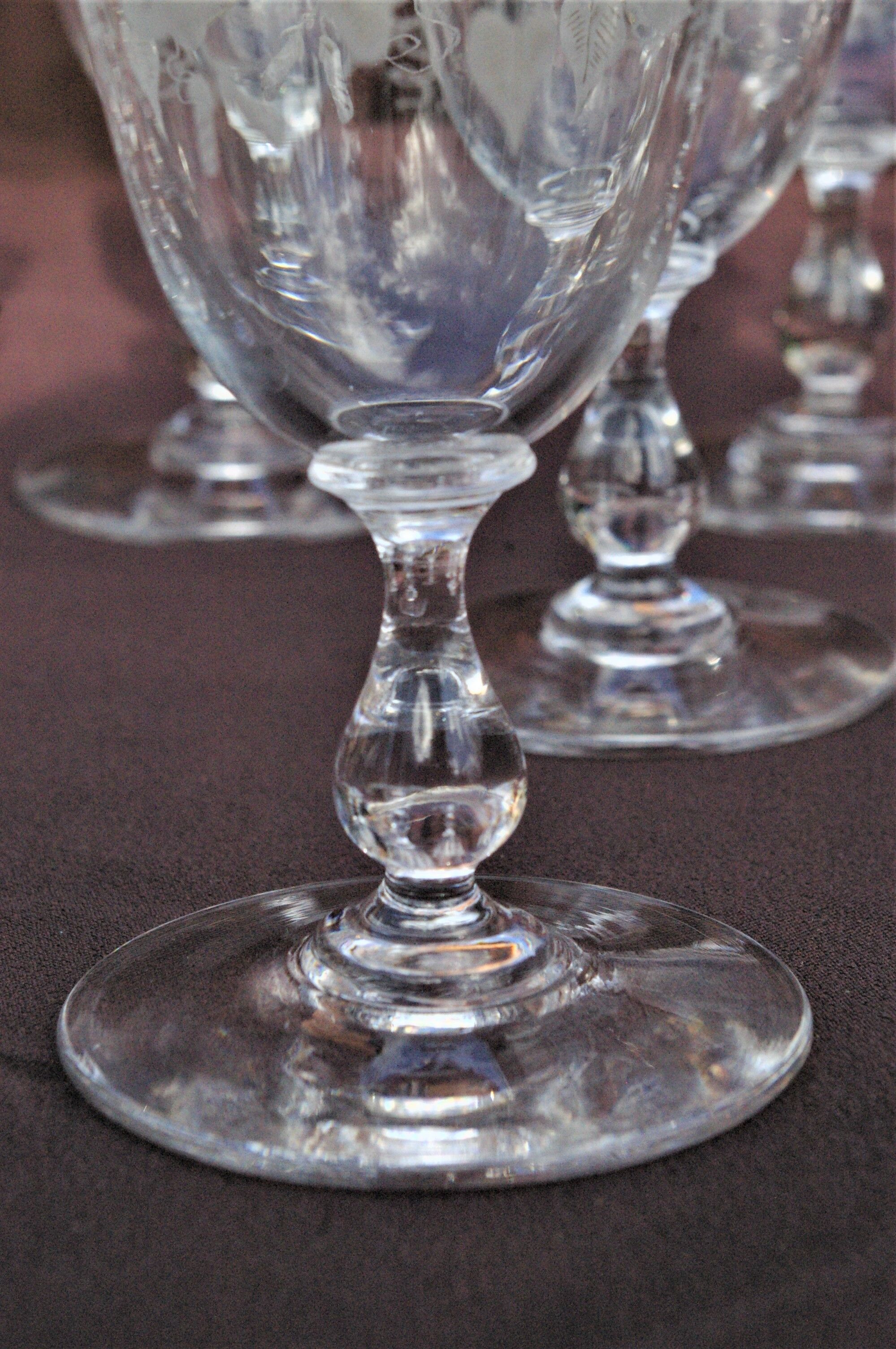 Set 11 Port Glasses White Wine Art Nouveau Crystal engraved Liseron