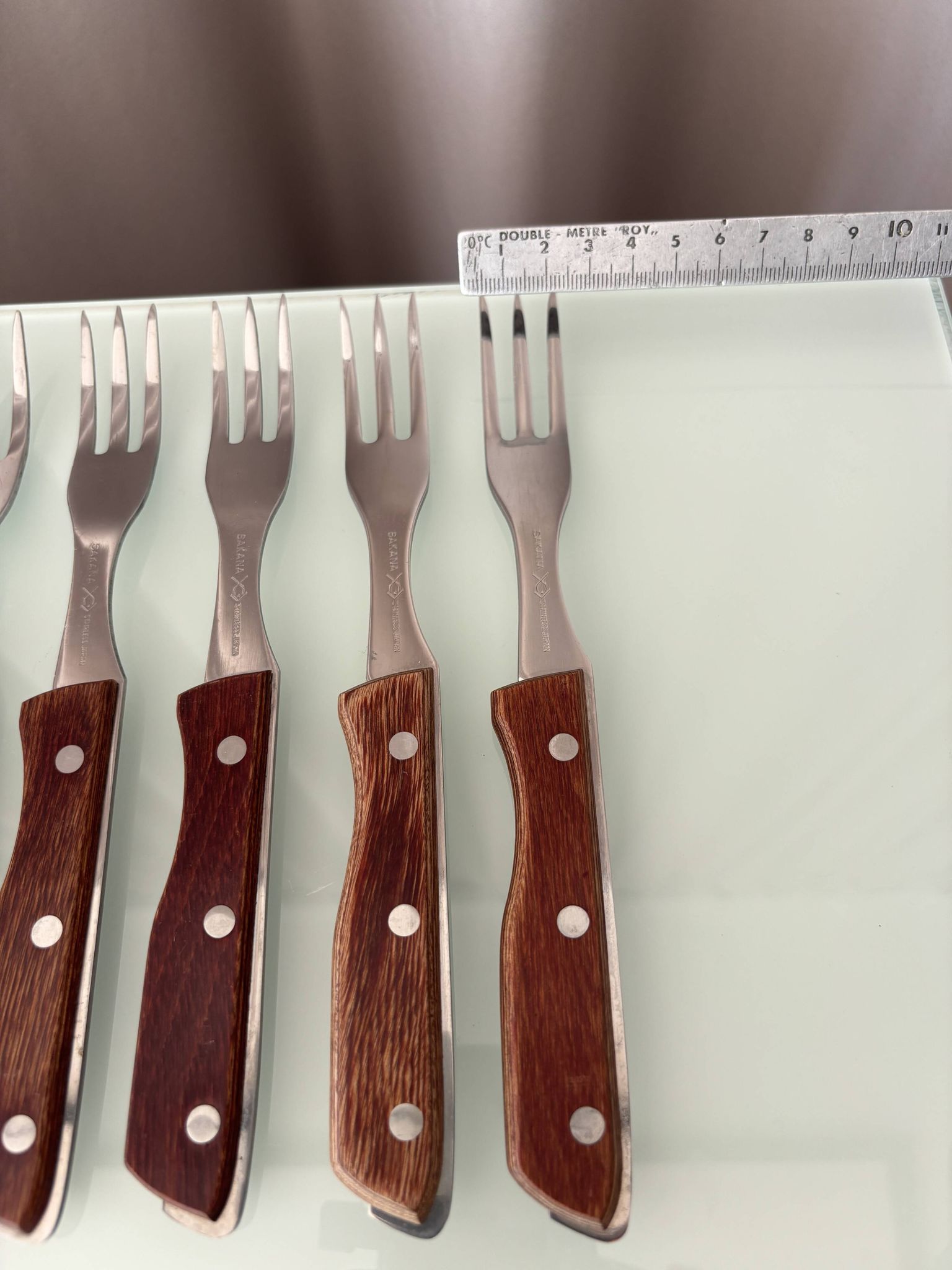 Set of 6 Vintage Sakana Japan Forks | Stainless Steel & Wood Handles