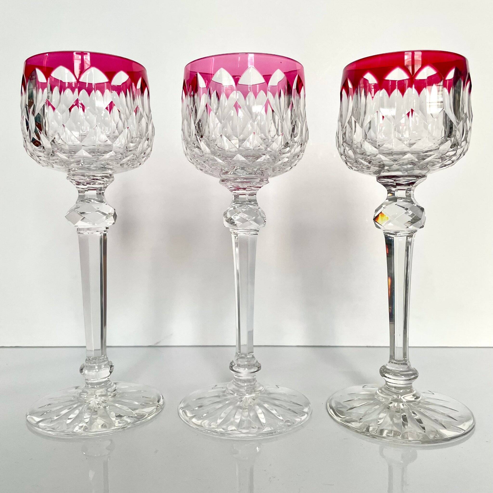 3 Baccarat Crystal Wine Glasses - Juvisy Red Model