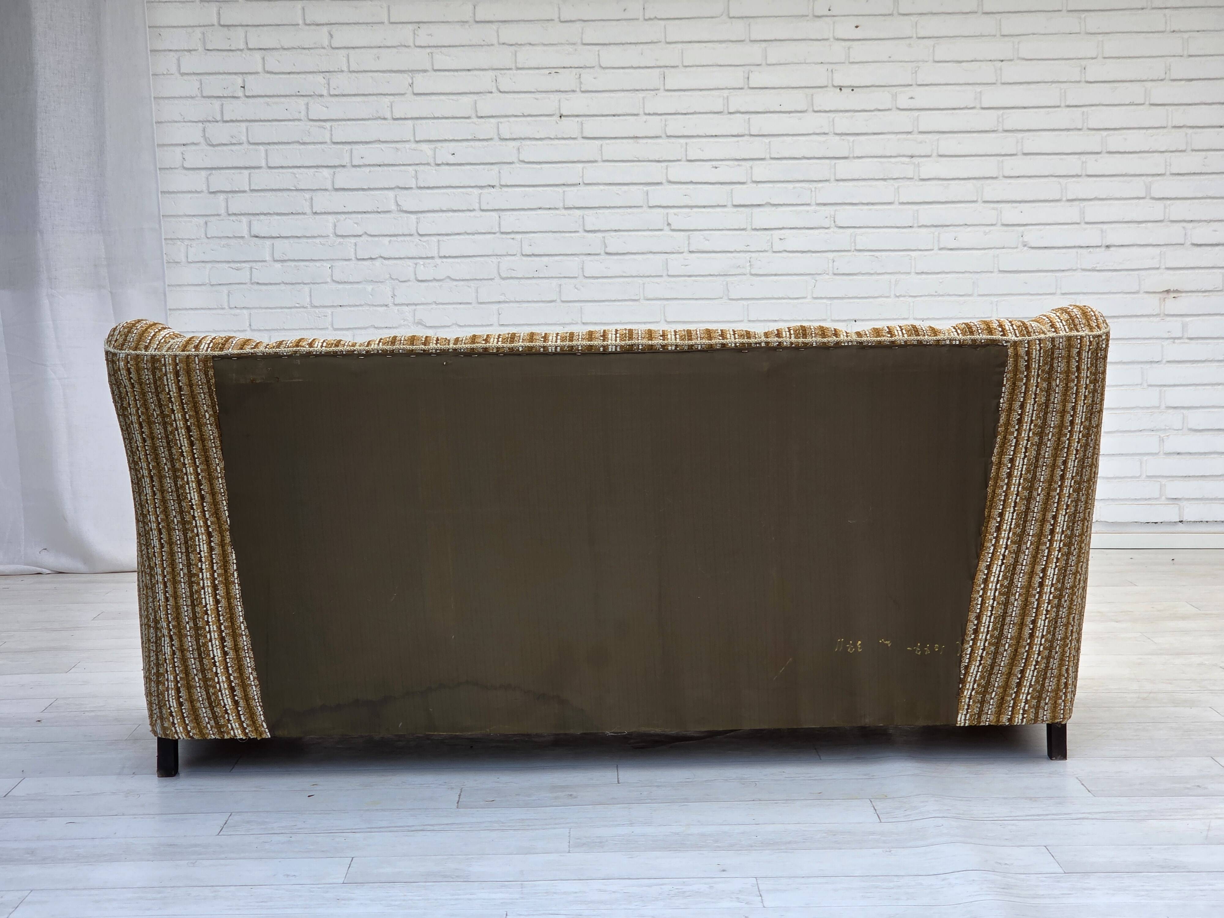 1960s, Danish 3-seater sofa, original, brown furniture wool, beech wood.
