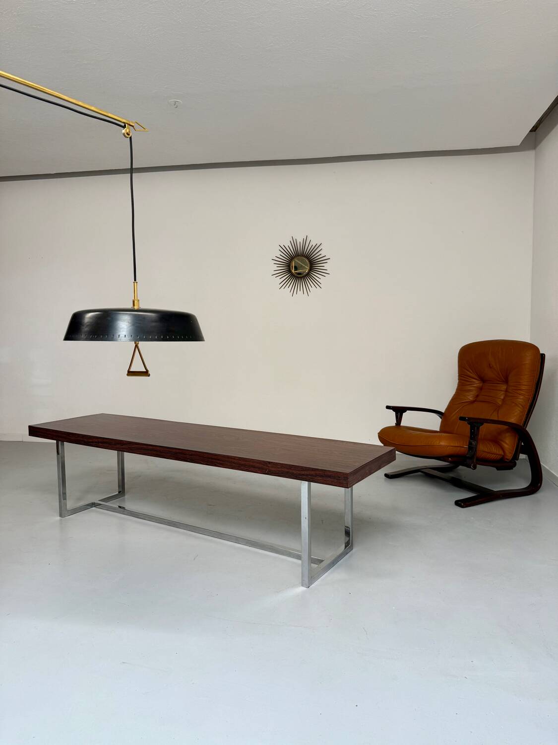 Antique and XXL Italian design coffee table from the 70s, rosewood veneer