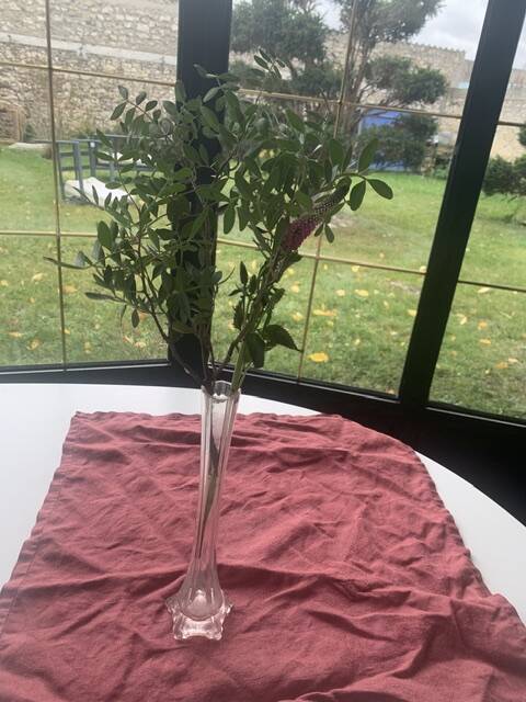 Soliflore vase in pastel pink glass with old art deco facets