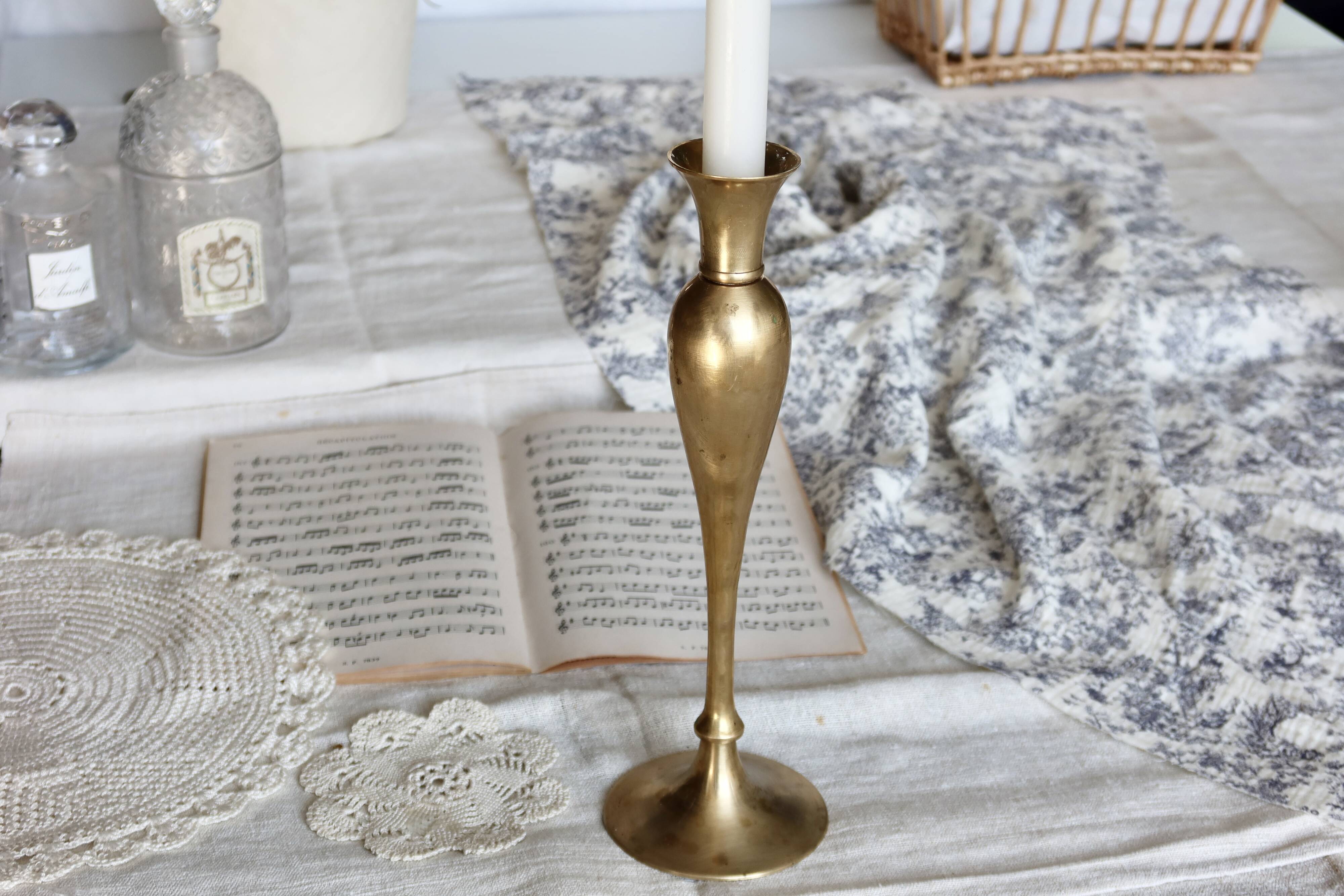 Large antique brass candle holder in Art Deco style
