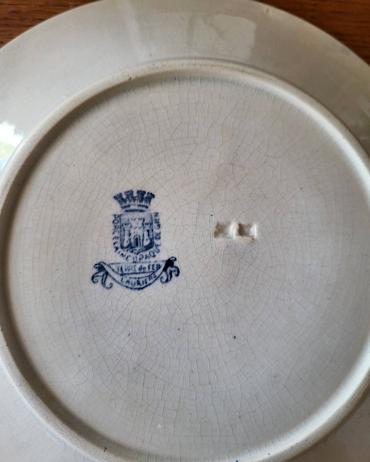 Old opaque porcelain plate gien terre de fer "laurels"