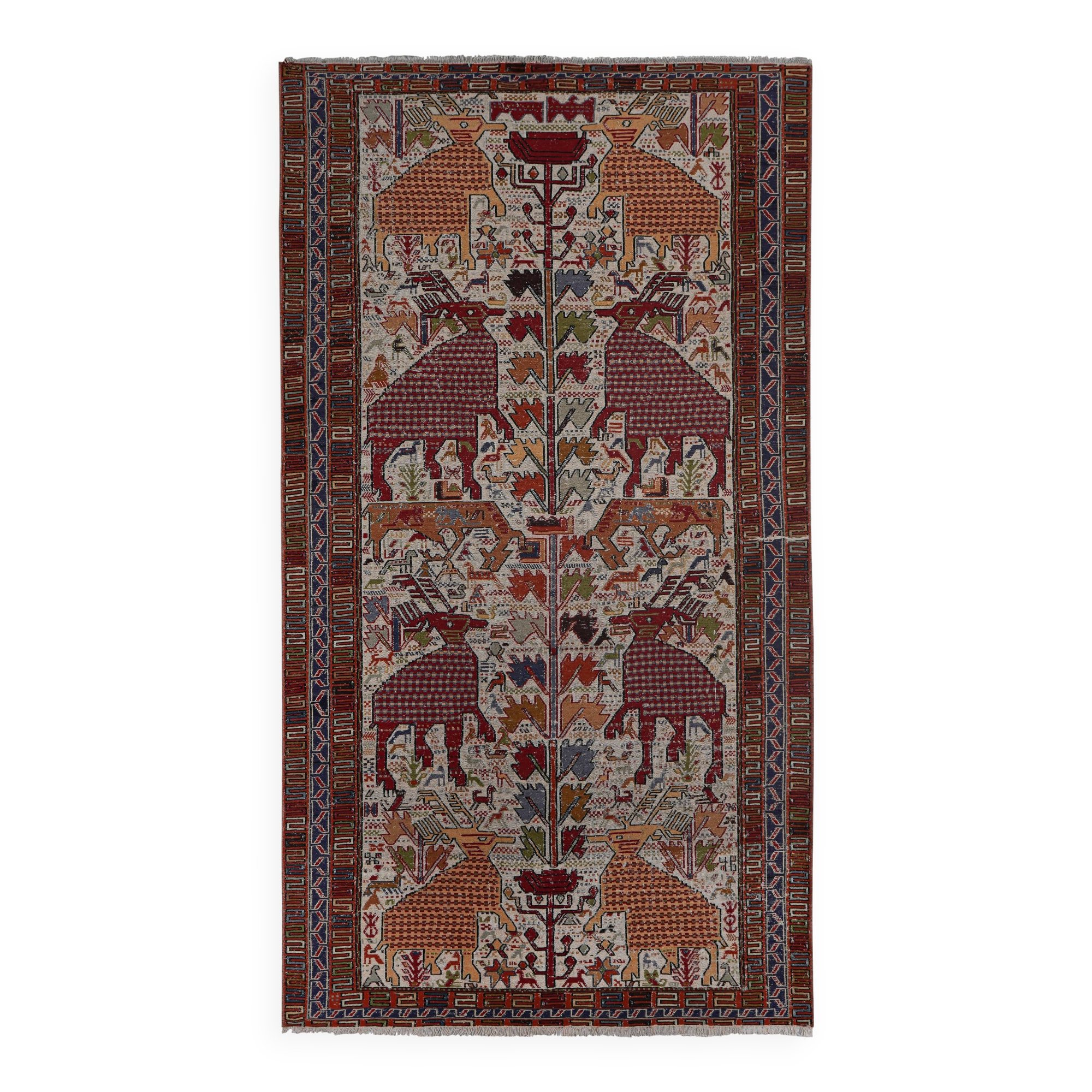 Vintage Turkish Oushak Handwoven Rug 114x217 cm