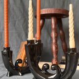 2 black ceramic candle holders